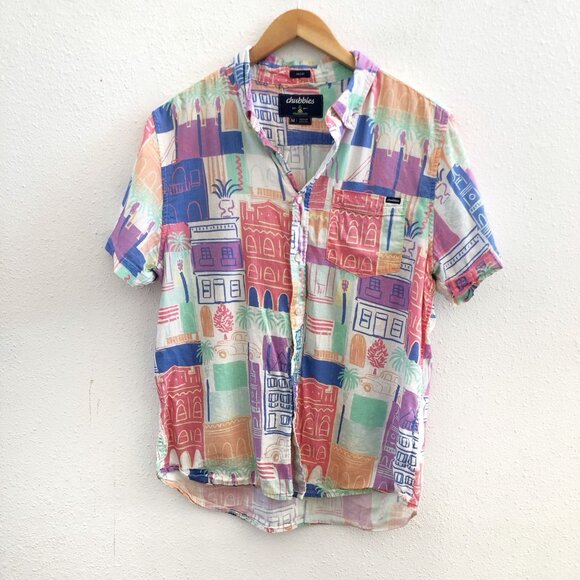 CHUBBIES The King Street Short Sleeve Button Down Shirt Size Medium - Picture 2 of 10